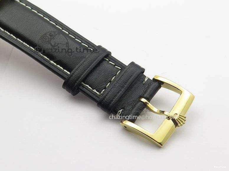 MiroTime 0114 Stylish Cellini Date YG White Stick Dial On Black Leather Strap A 3881